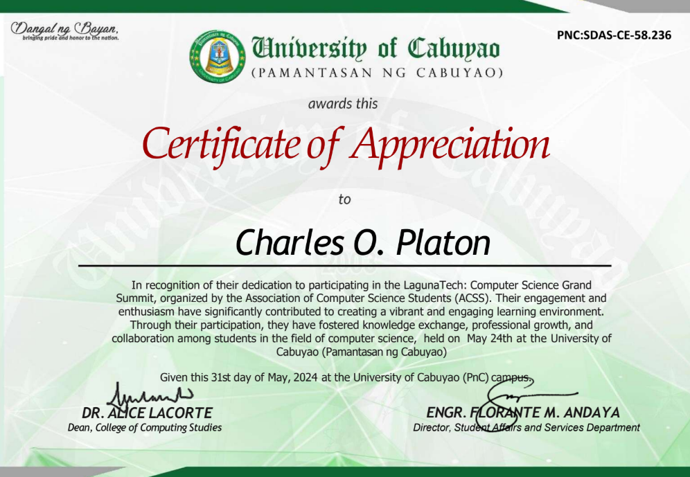 Certificate of Appreciation — LagunaTech